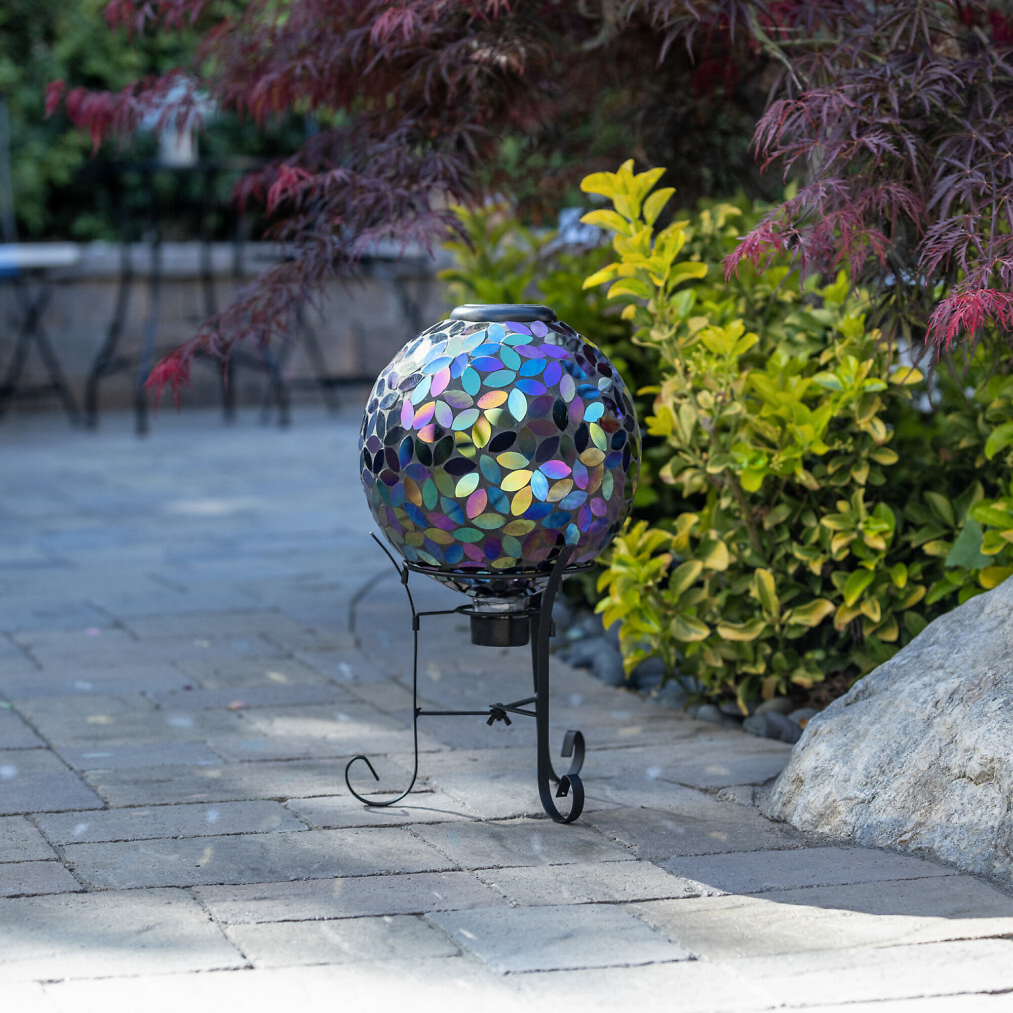 Alpine Corporation, Solar Mosaic Leaves Purple Gazing Globe with Stand, Model# GRS122A-SLR